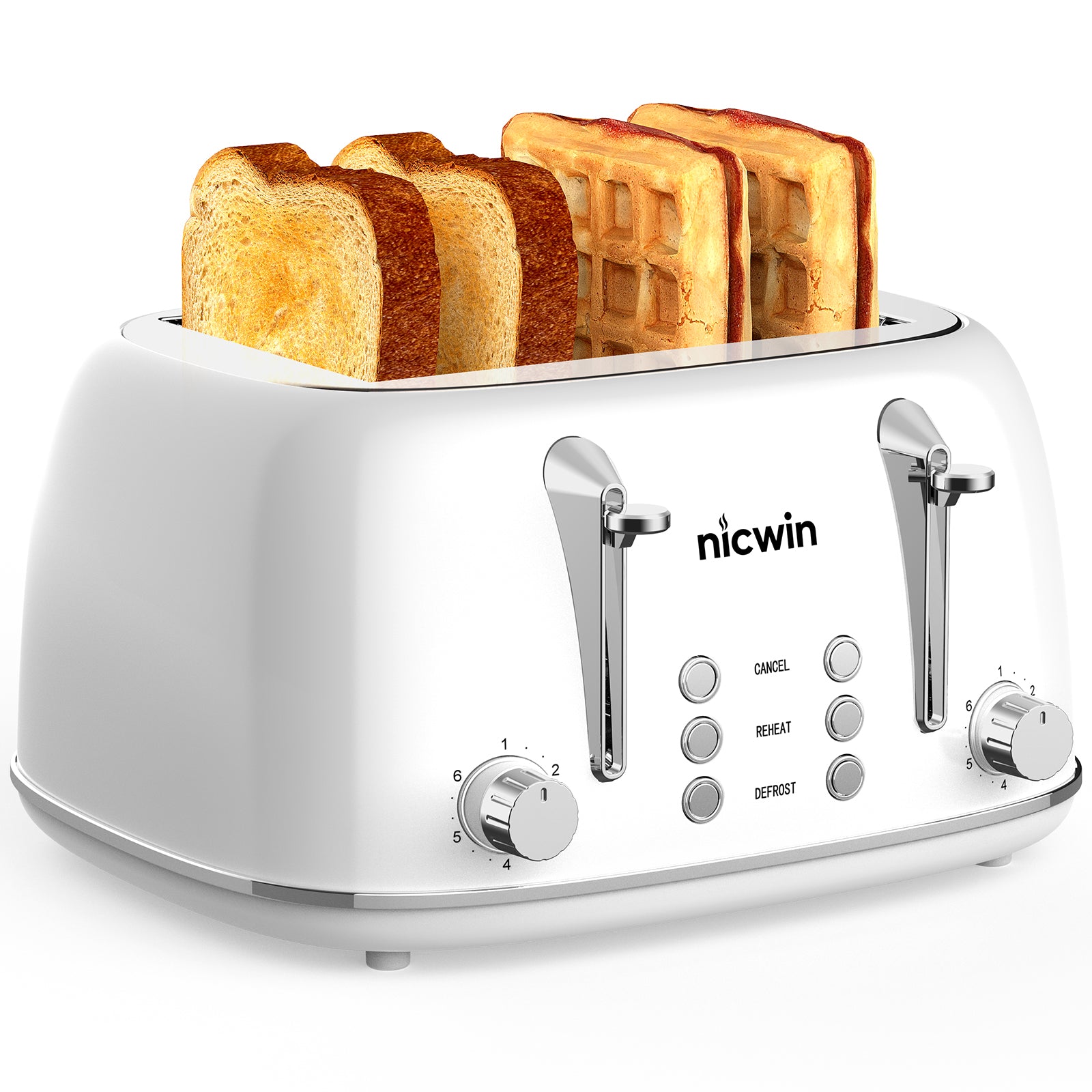 NICWIN 4 Slice Toaster, Extra Wide Slots Bread Toaster, Toast Shade Selector, Defrost & Reheat Functions, Toasters for Kitchen Apartment Essentials