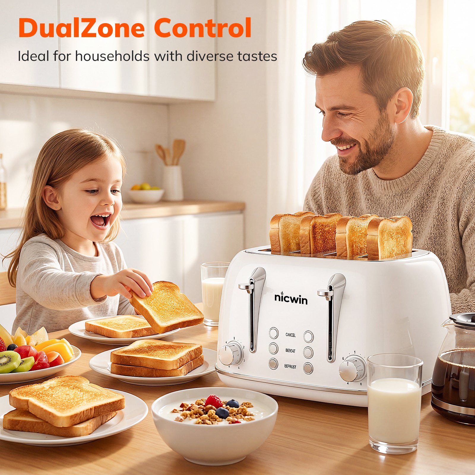 NICWIN 4 Slice Toaster, Extra Wide Slots Bread Toaster, Toast Shade Selector, Defrost & Reheat Functions, Toasters for Kitchen Apartment Essentials