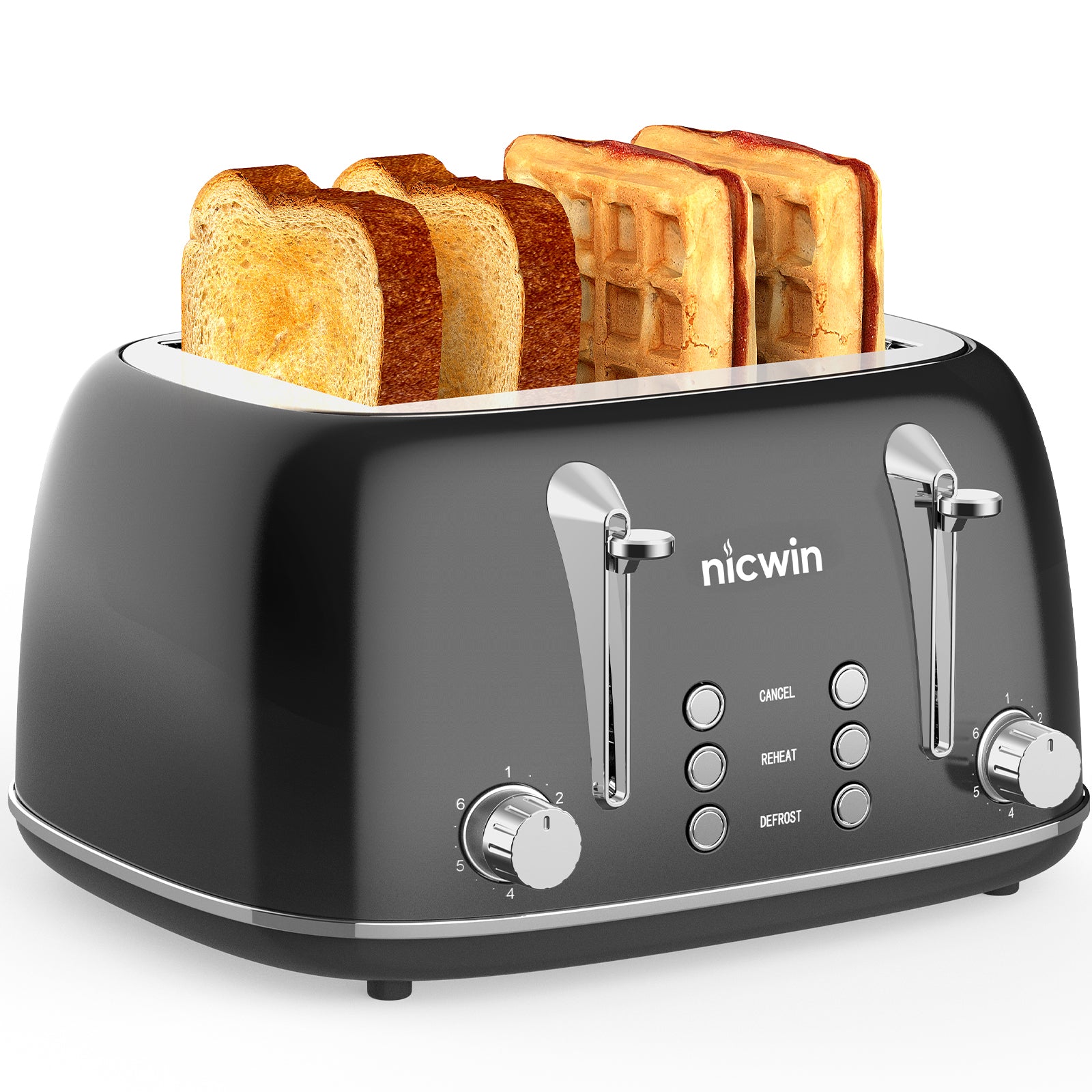 NICWIN 4 Slice Toaster, Extra Wide Slots Bread Toaster, Toast Shade Selector, Defrost & Reheat Functions, Toasters for Kitchen Apartment Essentials