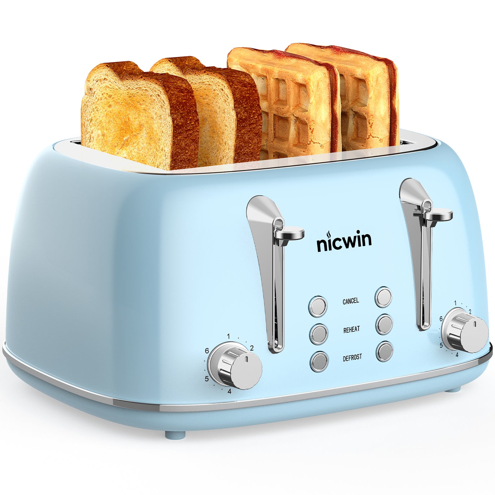 NICWIN 4 Slice Toaster, Extra Wide Slots Bread Toaster, Toast Shade Selector, Defrost & Reheat Functions, Toasters for Kitchen Apartment Essentials