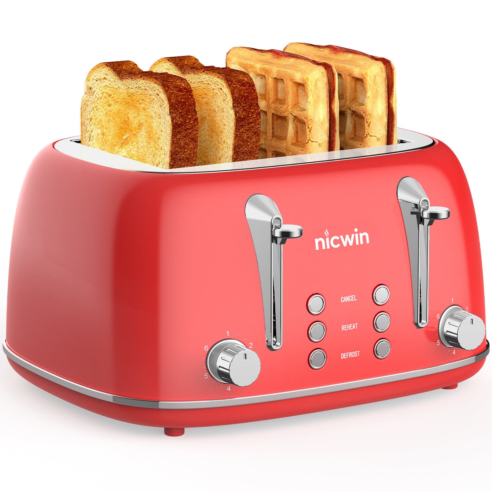 NICWIN 4 Slice Toaster, Extra Wide Slots Bread Toaster, Toast Shade Selector, Defrost & Reheat Functions, Toasters for Kitchen Apartment Essentials