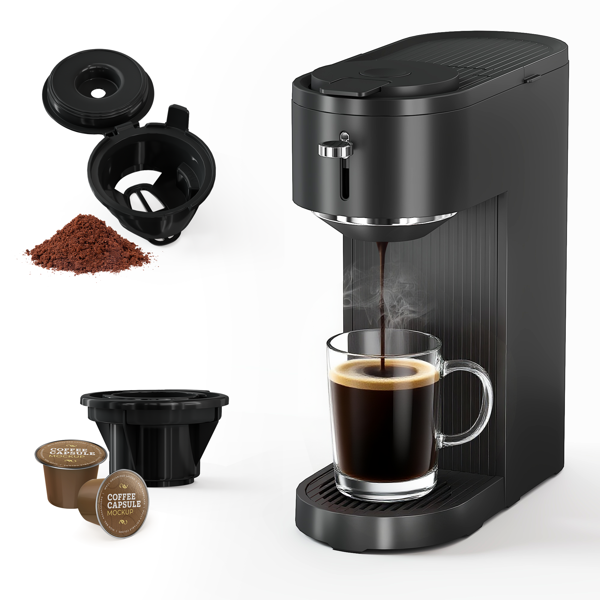 Coffee Machine, 14oz Single Serve Coffee Maker with 5 Brew Sizes Perfect for Small Spaces