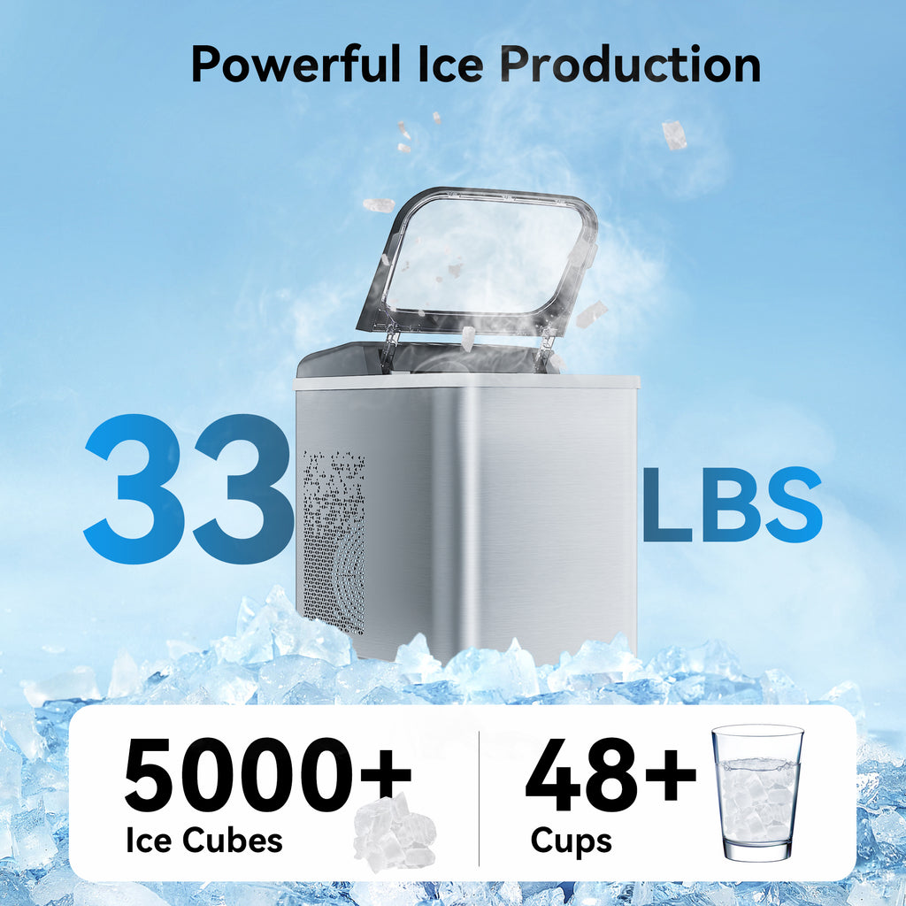 Nugget Ice Maker Countertop 33LBS, Self-Cleaning Portable Ice Machine with Quick 15-Min Ice Making