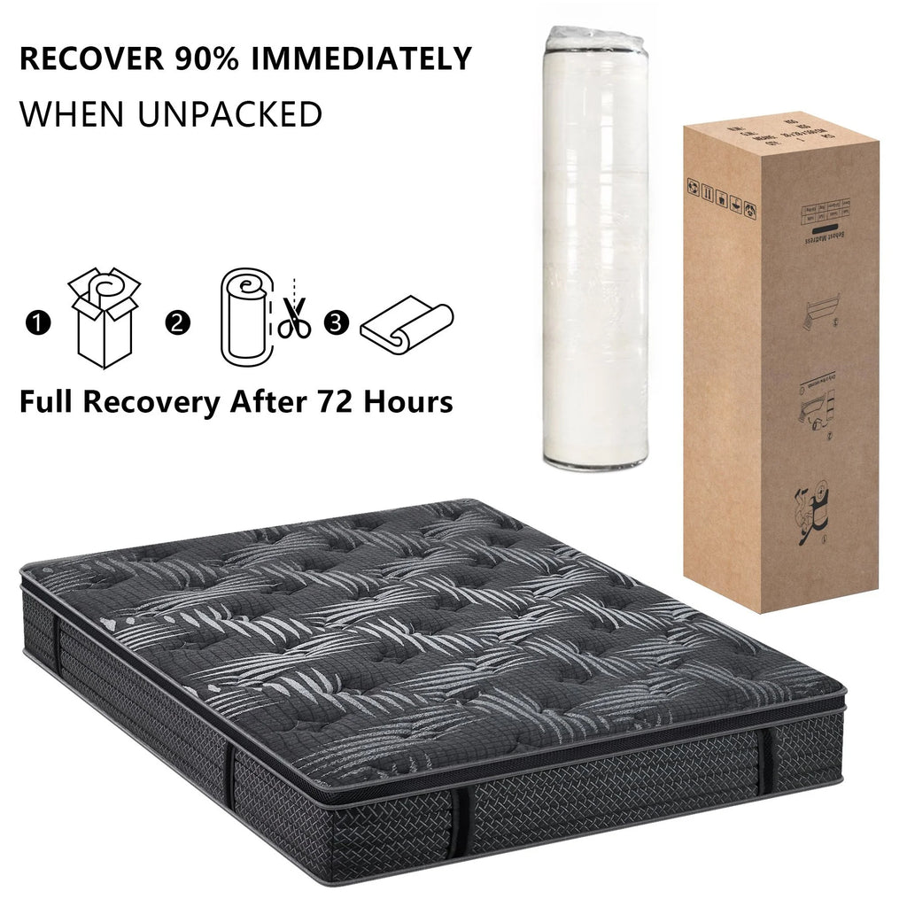 10 inch Queen Size Euro Top Memory Foam Hybrid Mattress, Pocket Innersprings for Motion Isolation Edge Support, Medium Firm