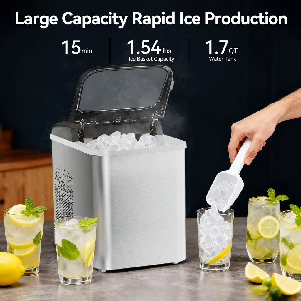 Nugget Ice Maker Countertop 33LBS, Self-Cleaning Portable Ice Machine with Quick 15-Min Ice Making