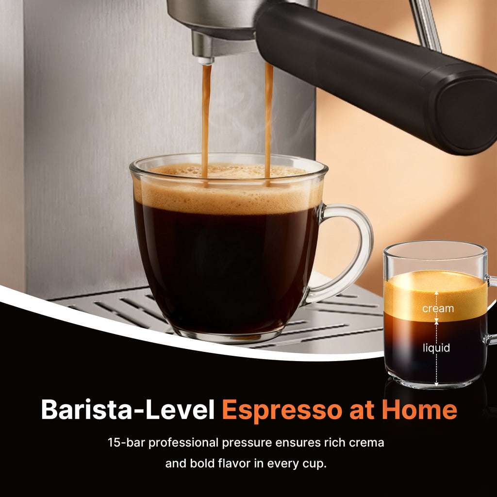 15Bar Professional Coffee Maker,1350W Espresso Machine with Milk Frother,Gift for Coffee Lover