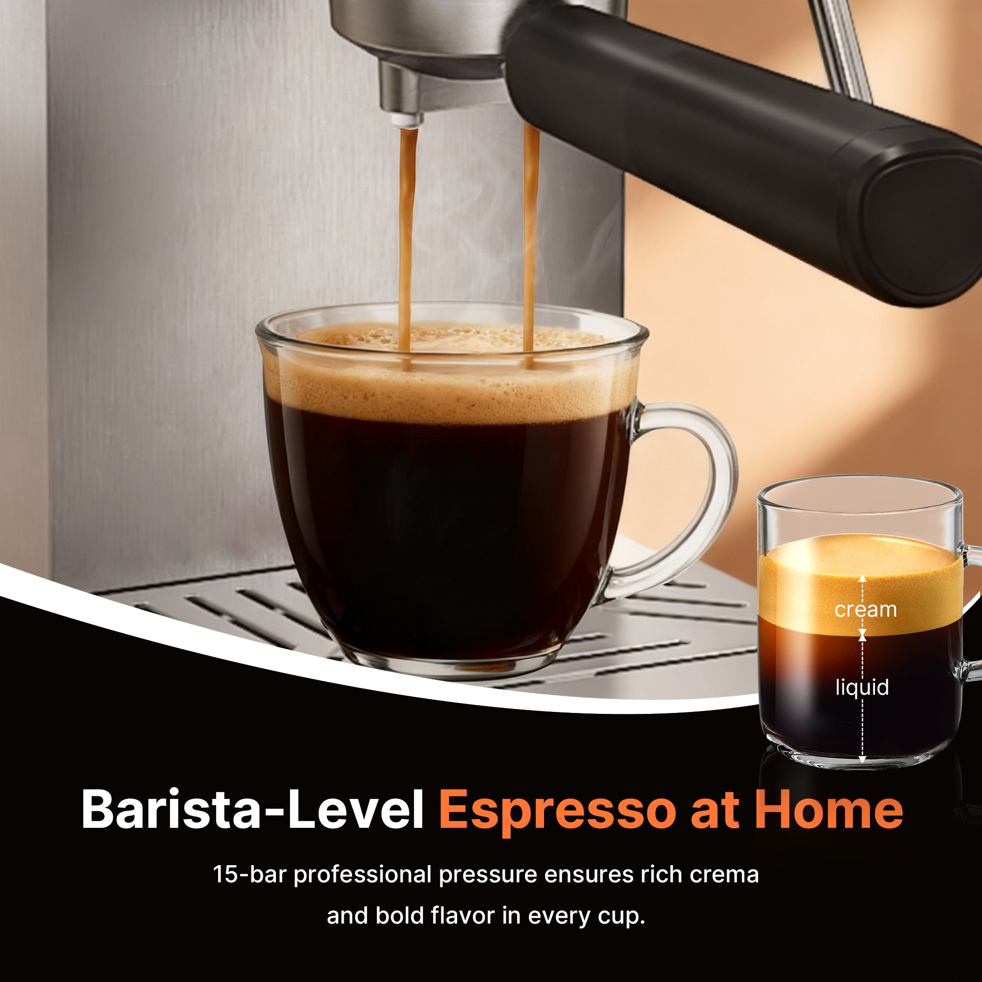 15Bar Professional Coffee Maker,1350W Espresso Machine with Milk Frother,Gift for Coffee Lover