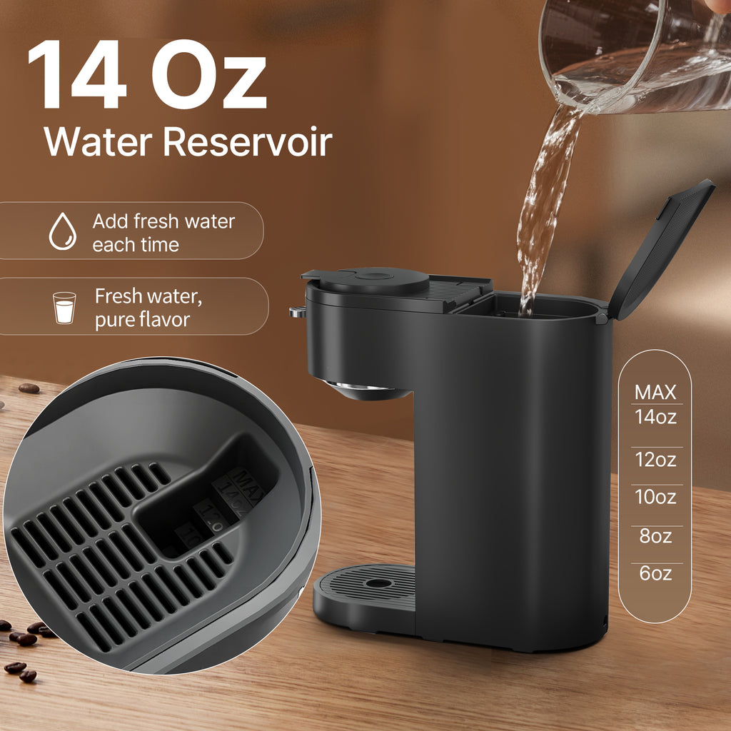Coffee Machine, 14oz Single Serve Coffee Maker with 5 Brew Sizes Perfect for Small Spaces
