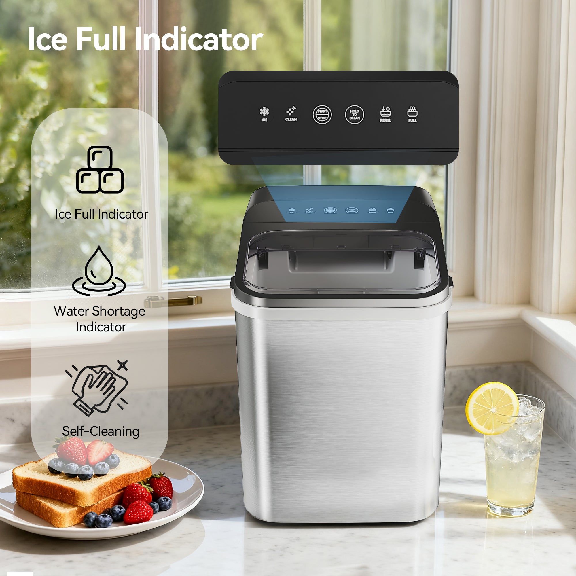 Nugget Ice Maker Countertop 33LBS, Self-Cleaning Portable Ice Machine with Quick 15-Min Ice Making
