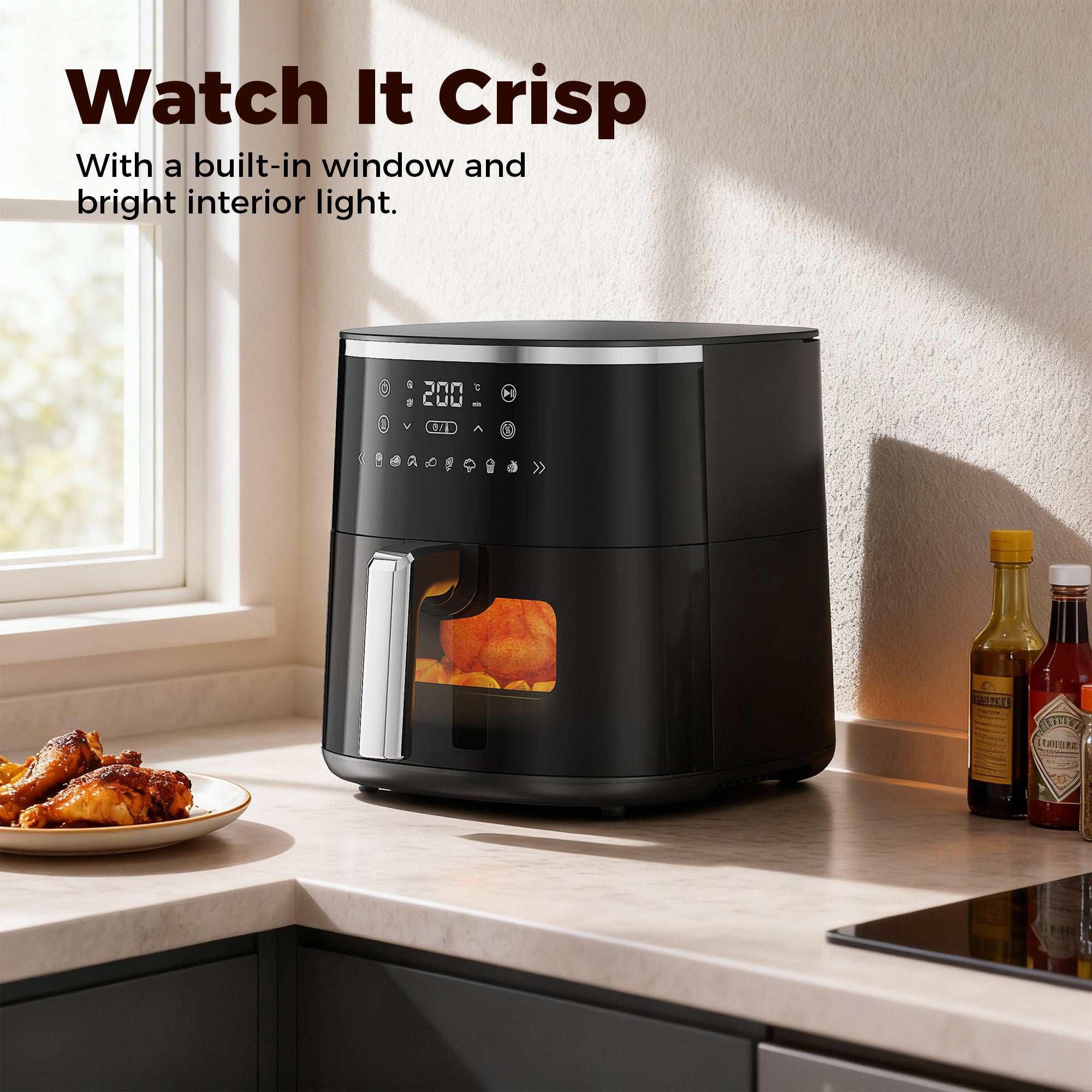 6QT Digital Air Fryers, Large Capacity Air Fryer with Touchscreen 1800W for Healthy Frying, Family Size