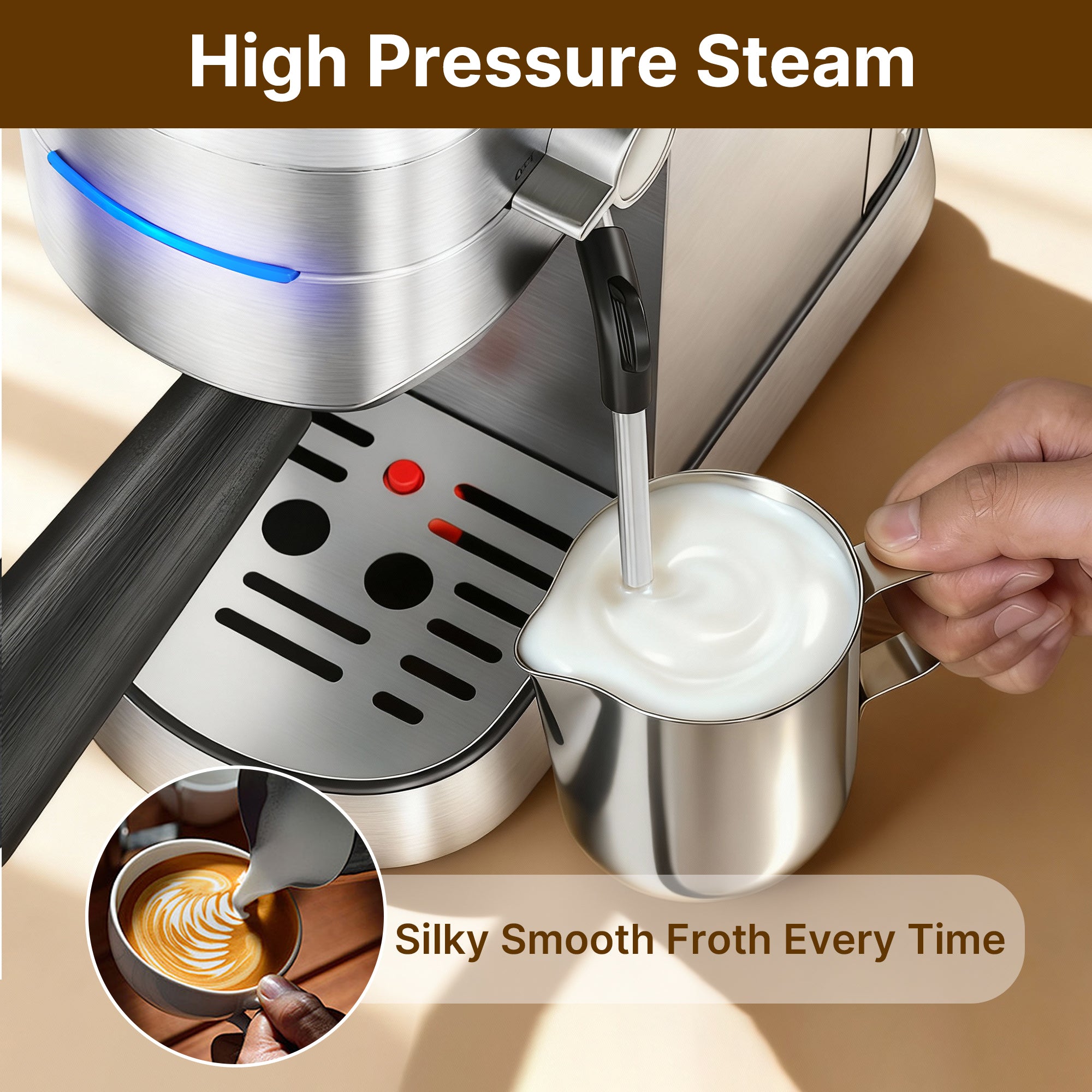 Professional Espresso Maker Machine, 15 Bar Expresso Machine with Steam Wand Ideal Coffee Maker for Espresso Cappuccino