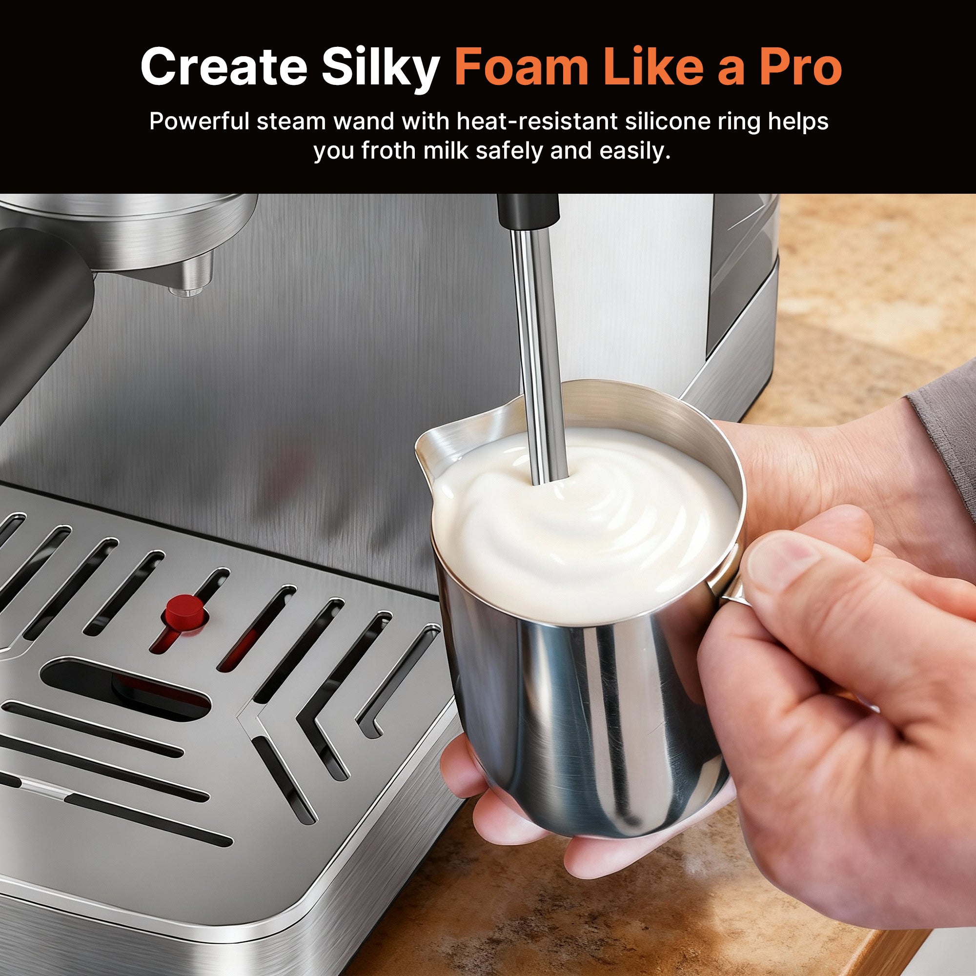 15Bar Professional Coffee Maker,1350W Espresso Machine with Milk Frother,Gift for Coffee Lover