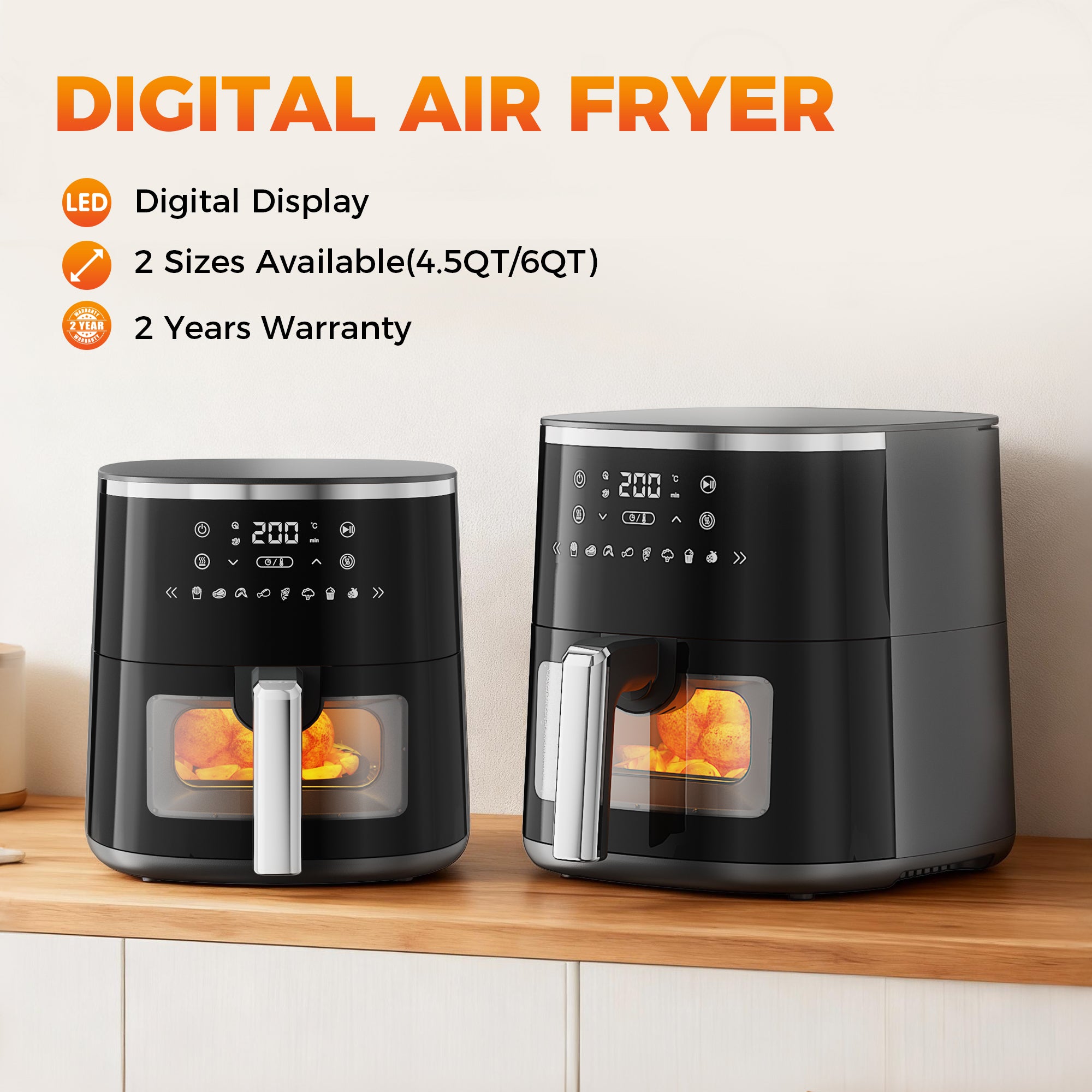 4.5QT Digital Air Fryer, Compact 1800W Hot Air Fryers  for Small Kitchen Appliance Countertop
