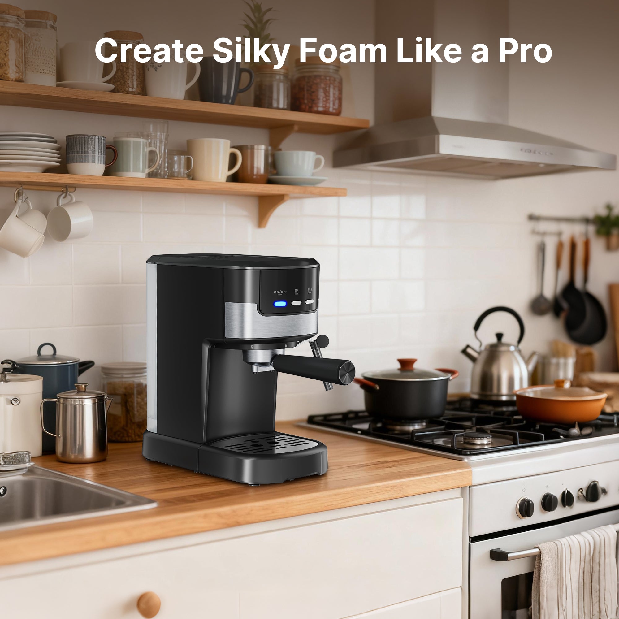 Espresso Machine with Milk Frother, 15 Bar Compact Coffee Machine Stainless Steel Espresso Maker for Cappuccino, Latte