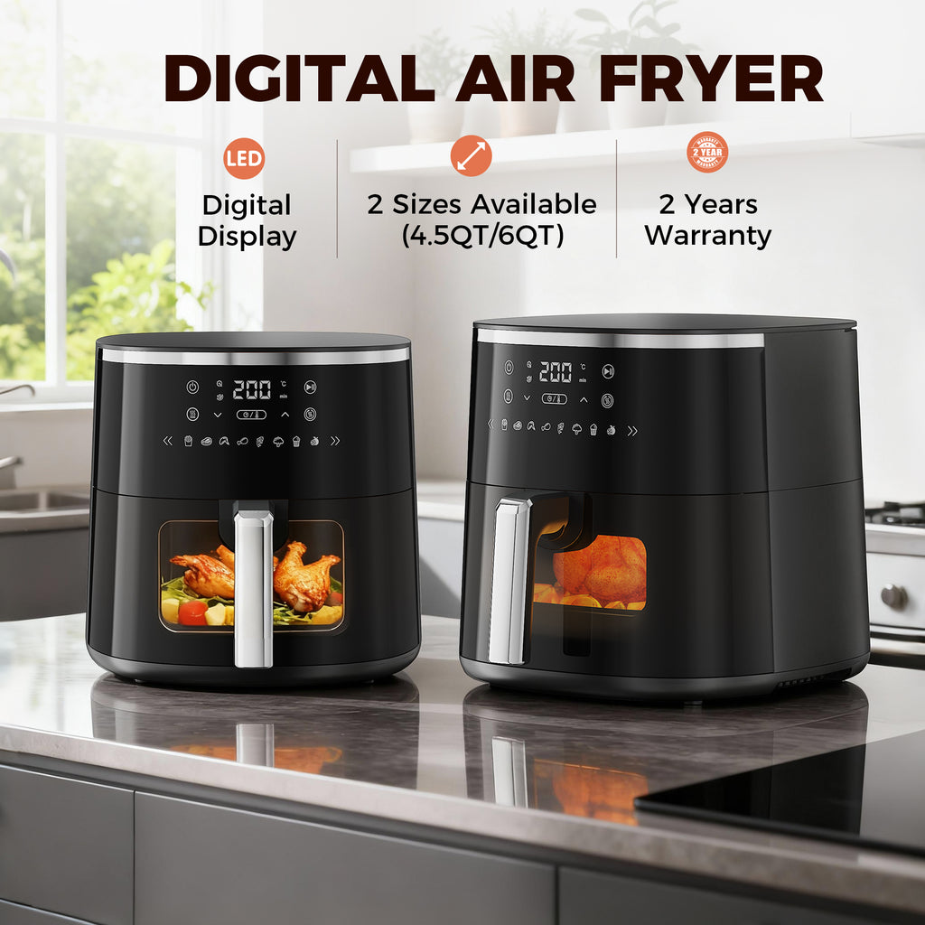 6QT Digital Air Fryers, Large Capacity Air Fryer with Touchscreen 1800W for Healthy Frying, Family Size