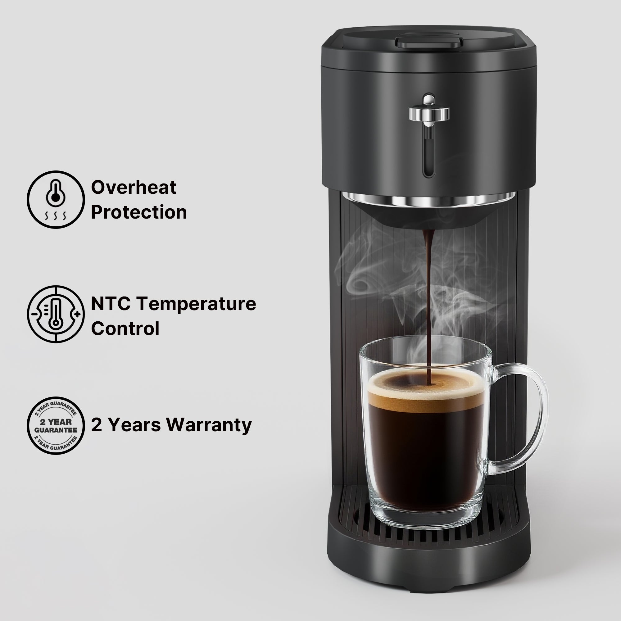 Coffee Machine, 14oz Single Serve Coffee Maker with 5 Brew Sizes Perfect for Small Spaces