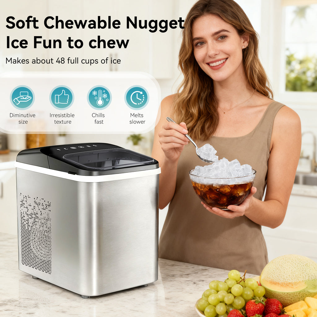 Nugget Ice Maker Countertop 33LBS, Self-Cleaning Portable Ice Machine with Quick 15-Min Ice Making